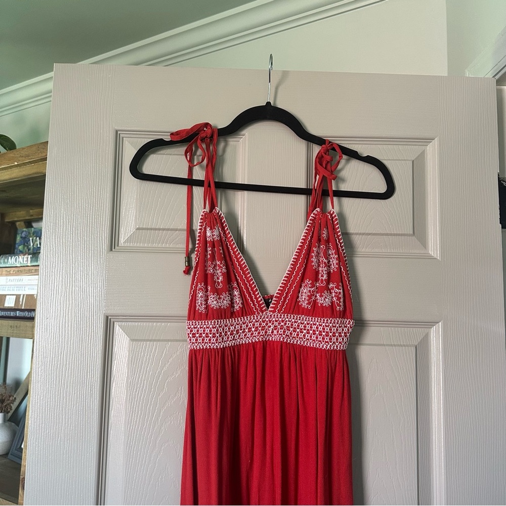 Lulus Pink Embroidered Tie Strap Maxi Dress